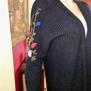 Women's Open Front Debut Sweater/Long Cardigan S/M.High Floral Embroidery Sleeve